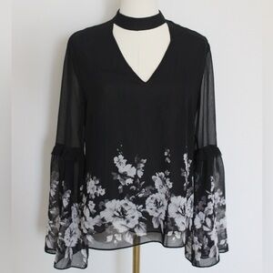 Black High Neck Blouse with Bell sleeve from White House Black Marker